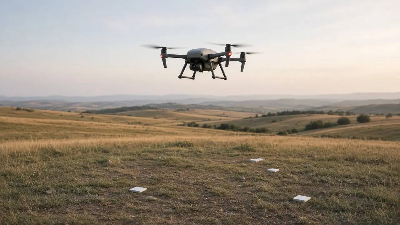 Haritalama için uçan drone ve yer işaretleri