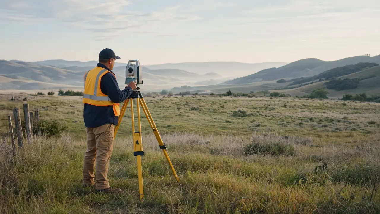 Açık arazide total station ile ölçüm yapan harita ekibi